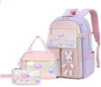 Mochila escolar para estudiantes, conjunto de 3 uds de escuela primaria, mochila multifuncional de estilo pijo con conejito bonito, mochilas escolares