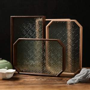 Bandeja de Servir Vintage de Madera y Vidrio, Rectangular, Decorativa, <span class=keywords><strong>para</strong></span> <span class=keywords><strong>Mesa</strong></span> de Centro, Portavelas, Decoración del Hogar - Product Image 4