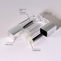 Nouveau flacon de brillant à lèvres en verre givré carré de 10 ml avec tête de brosse, revêtement pointu pour anticernes et fond de teint liquide