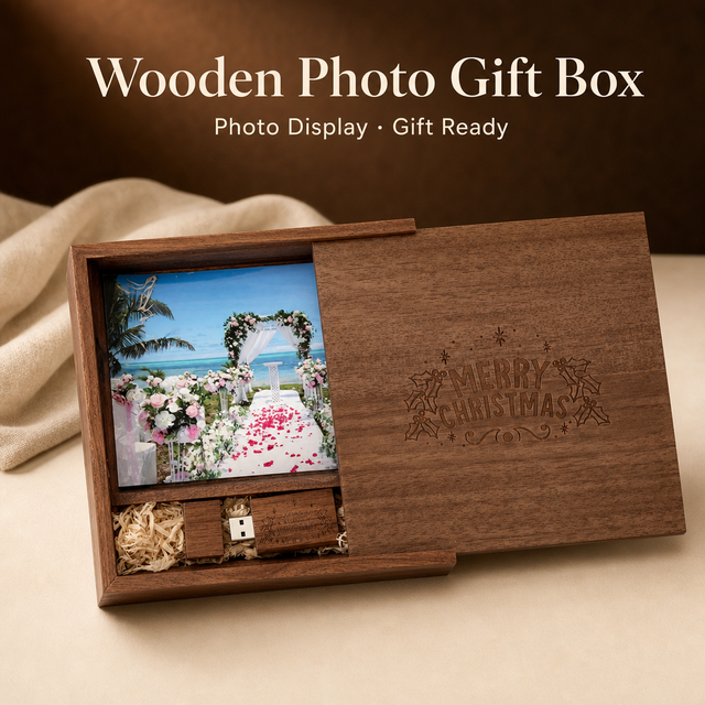 Wooden Photo Box Includes Usb Memory Stick for Wedding Gift Photographer 2.0 3.0 Flash Disk Custom Pendrive Usb Personalizzate