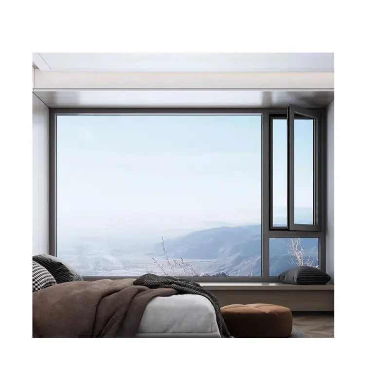 Villa perumahan Modern jendela tingkap ayunan bingkai logam campuran aluminium dengan pencahayaan ventilasi perangkat keras Jerman kamar tidur dapur