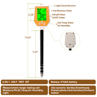 Testeur de sol 6 en 1 PH/EC/humidité/luminosité/humidité de l'air/température, haute précision, conductivité