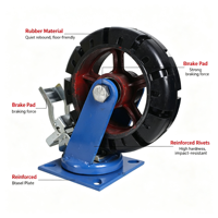 Roue industrielle bleue avec roulement à billes en polyuréthane, plaque de base 95×65 mm, filetage M10×25 mm