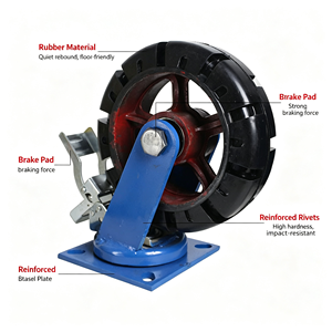 Blue Industrial Caster Wheel With Polyurethane Tread Ball Bearing 95×65 mm Base Plate M10×25 mm Thread - Product Image 3