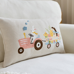 Housse de coussin lombaire brodée tuftée de haute qualité, motif lapin de Pâques, en coton décoratif pour <span class=keywords><strong>canapé</strong></span> - Product Image 3