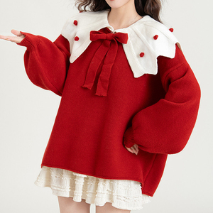 Maglione da <span class=keywords><strong>donna</strong></span> in <span class=keywords><strong>maglia</strong></span> <span class=keywords><strong>bordeaux</strong></span> con collo ampio e fiocco - Top dolce e vivace - Product Image 1