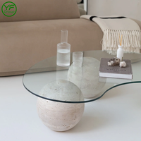 Table basse moderne, socle bas, salon, luxe, base en marbre naturel avec plateau en verre, table basse pour salon