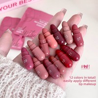Coffret de 12 mini rouges à lèvres capsules transfrontalier, couleurs variées, format voyage, longue tenue, fini mat