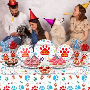 Assiettes, serviettes, gobelets et vaisselle en papier pour fête d'anniversaire sur le thème des pattes d'animaux, et fournitures de fête sur le thème des chiens - Product Image 2