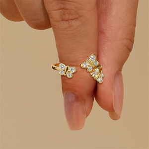 Anillo Abierto de Plata de Ley S925 Chapado en Oro de 18K con Múltiples Mariposas de Circonia, Anillos Minimalistas Apilables y Ajustables para Mujer - Product Image 3