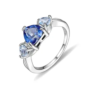 A409 Abiding Wholesale Classic Natural Mystic Quartz Topaz 925 Sterling Silver Casual Heart Rings For Ladies