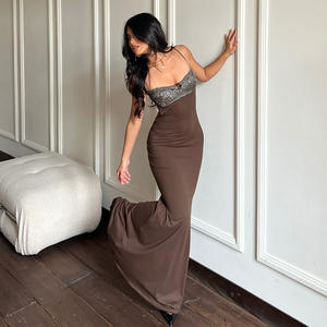 Robe sirène sexy en dentelle avec dos nu et patchwork pour femmes, bretelles spaghetti, coupe ajustée, élégante, longue robe de soirée - Product Image 4