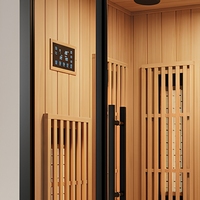 Ruang Sauna Inframerah Terpasang Dalam Ruangan untuk 2 Orang, Kabin Uap Kayu dengan Kontrol Digital dan Pintu Kaca Penuh untuk Spa di Rumah