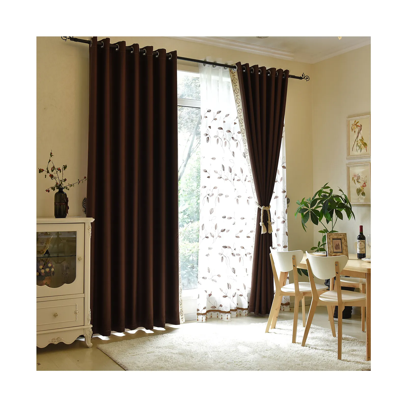 Cheap Brown Curtains Blackout Customized Color Curtain for Bedroom Living Room