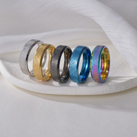 Bague en acier inoxydable givré de 6 mm, double biseau, perle sablée, pour hommes et femmes, vente en gros, nouvelle collection