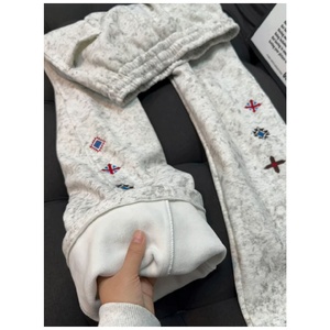 <span class=keywords><strong>Pantalon</strong></span> polaire tie-dye brodé pour <span class=keywords><strong>homme</strong></span>, <span class=keywords><strong>pantalon</strong></span> d'hiver épais à jambe incurvée avec coupe diagonale, coupe droite légèrement évasée - Product Image 2