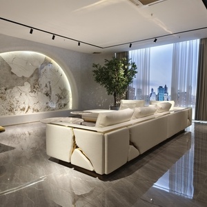 Nouveau canapé en forme de L en titane doré, ensemble de <span class=keywords><strong>luxe</strong></span>, design artistique, <span class=keywords><strong>grand</strong></span> canapé de designer pour maison, canapé personnalisé pour salon, <span class=keywords><strong>grand</strong></span> canapé pour villa - Product Image 3