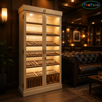 Moderne Vitrine aus Massivholz für Wein & Whiskey mit LED-Beleuchtung und Befeuchter für kommerzielle Zigarrenläden und Rauchershops