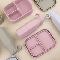 Meilleures ventes - Contenants de stockage alimentaire en silicone avec logo imprimé, hermétiques, anti-fuite, sans BPA, ensemble de boîtes à lunch avec bouteille d'eau