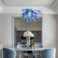 LONGREE Luminaire de lustre en corne bouclée en verre soufflé bleu Murano blanc Luminaire de plafond de style Chihuly pour Costal Sea House