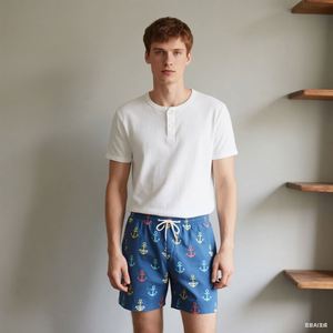 <span class=keywords><strong>Pigiama</strong></span> da <span class=keywords><strong>Uomo</strong></span> 2026 Leggero in 100% <span class=keywords><strong>Cotone</strong></span> Lavorato a Maglia, Set con Camicia a Maniche Corte Stampata e Pantaloni Traspiranti - Product Image 3