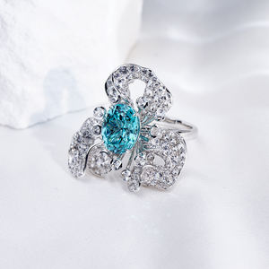 แหวนหมั้นเพชรพลอยสีน้ำเงินทรงรีทอง 9K รุ่น MSR-1740 จาก Messi Jewelry - Product Image 2