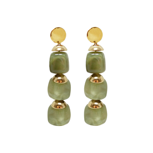 Fashion Drop Earrings 316L Stainless Steel PVD Gold Plating Sustainable Resistant Green Beaded Design - Product Image 2