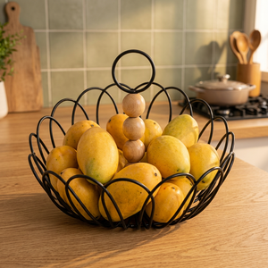 Modern Iron Fruit <b>Basket</b> <b>Round</b> Standing Metal <b>Storage</b> Container for Kitchen Food Display Durable Welded Design - Product Image 6