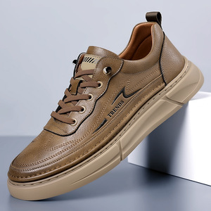 Sneakers en cuir rétro pour homme, bout rond, à enfiler, semelle en caoutchouc antidérapante, chaussures de marche - Product Image 1