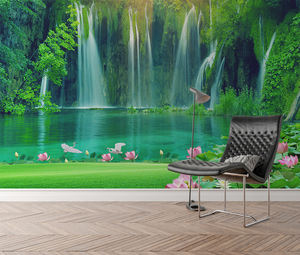 Chute d'eau naturelle Lotus Wall Designs Home Decoration Serene Landscape Mural Wallpaper <span class=keywords><strong>Stickers</strong></span> - Product Image 1