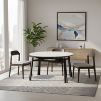 Table à manger ronde extensible en marbre moderne avec plateau en marbre blanc et pieds en bois, gain de place, pour 4 à 6 personnes, pour la maison et la cuisine