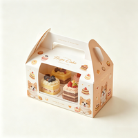 Boîte à gâteau personnalisée pour animaux de compagnie avec poignée et fenêtre, en carton kraft de qualité alimentaire pour anniversaire de chien ou de chat, vente en gros