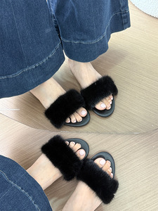 2025 nuove pantofole di pelliccia da donna sandali estivi Casual da esterno sandali con tacco basso di fascia alta pantofole di vera pelliccia di <span class=keywords><strong>visone</strong></span> - Product Image 6