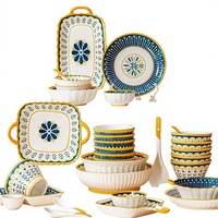 Service de vaisselle en céramique écologique à motif floral personnalisé Bohemian Frost, compatible micro-ondes, bols à soupe/riz de 4,5 pouces, saladier