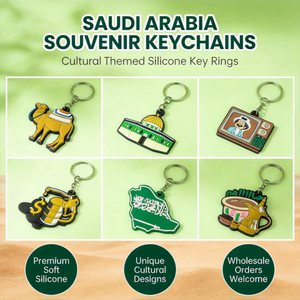 Porte-clés mousqueton 2D en caoutchouc PVC, série voyage Moyen-Orient tendance, avec carte du drapeau saoudien en relief, cadeau Ramadan, multifonction, Orange <span class=keywords><strong>Guy</strong></span> - Product Image 1