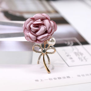 <strong>Wedding</strong> Fabric Flower Bow Ladylike Temperament Brooch Sweater Coat <strong>Cardigan</strong> Women's Gold Plated Pearl Rhinestone Cloth Rose Pin - Product Image 3