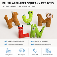 Mainan Hewan Peliharaan Alfabet Plush Berbunyi 26 Desain Hewan Huruf, Mainan Kunyah Anjing Kucing Lembut, Grosir OEM ODM Pabrik