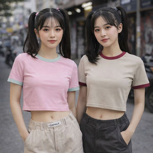 เสื้อยืดผู้หญิงคุณภาพสูง ผ้าคอตตอน 260gsm ทรงหลวมแบบดรอปโชว์เดอร์ ดีไซน์ตัดต่อสีสันสดใส ผลิตจากผ้าคอตตอน 100% - Product Image 1