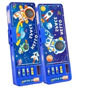 Trousse à crayons en plastique à motifs riches de dessins animés, boîte à crayons multifonctionnelle pour l'école avec serrure à code
