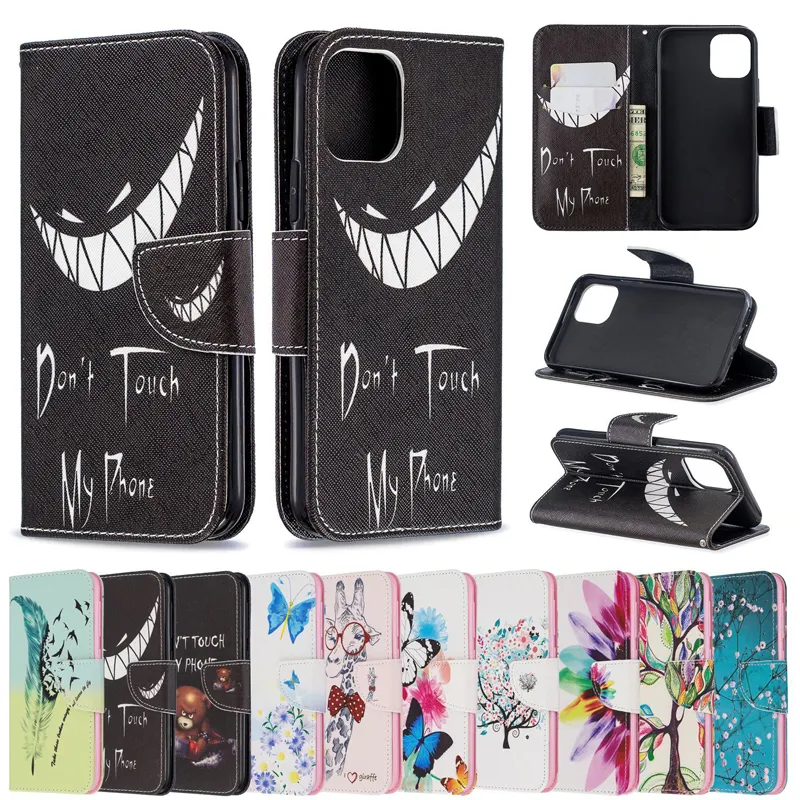 New Painted Colorful Leather Flip Mobile Phone Case Holder For iPhone 14 13 12 11 Pro Max PU Card Wallet Protector Case