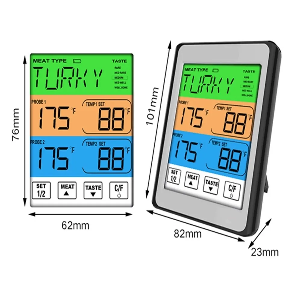 Yeni dijital gıda termometre dokunmatik ekran et termometresi ile su geçirmez 2 probu mutfak pişirme izgara sigara fırın barbekü