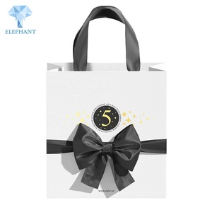 Custom Best Quality Commercial Reusable Paper Bags With Your Own Logo Thank You <b>Wedding</b> White Craft Paper Bag With Ribbon - Product Image 6