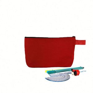 Sac à crayons en toile couleur unie, sac de maquillage à fermeture éclair, sac de rangement pour papeterie, vente en gros avec logo - Product Image 5