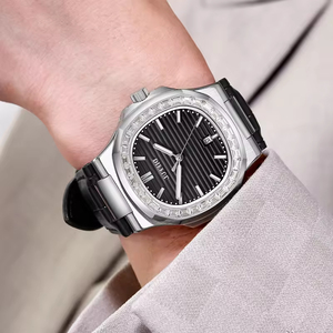 <span class=keywords><strong>Montre</strong></span> à quartz pour homme de marque supérieure, <span class=keywords><strong>bracelet</strong></span> en <span class=keywords><strong>cuir</strong></span>, cadran en verre, <span class=keywords><strong>bracelet</strong></span> de 20 mm, boîtier en acier inoxydable, <span class=keywords><strong>montre</strong></span> de luxe pour homme - Product Image 3