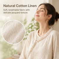 Ensemble de pyjama en coton et lin pour femmes, style chinois, jacquard, manches longues, pantalon long, 2 pièces, doux, respirant, vêtements de détente à la maison