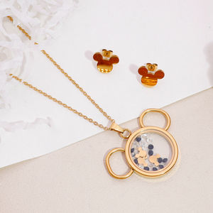 Charme de mode en acier inoxydable plaqué or 18 carats pour femmes <span class=keywords><strong>Minnie</strong></span> <span class=keywords><strong>Mickey</strong></span> Head Mouse Stud Zircon Collier Boucle d'oreille Ensemble de bijoux - Product Image 2