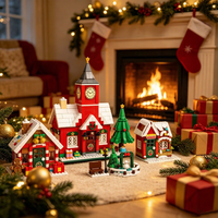Set Blok Bangunan Desa Natal 8082, 969 Potong, Pemandangan Kota Kecil dengan Menara Jam dan Rumah-Rumah, Hadiah Liburan