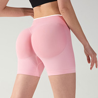 Shorts de yoga fitness taille haute européens et américains, respirants, pour l'entraînement sportif, en spandex/nylon, taille élastique, sans ligne embarrassante