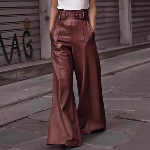 Pantalones Cortos Anchos de Piel Sintética Transpirable a Cuadros de Secado Rápido para Mujer, Estilo Urbano, Cintura Media Elástica de PU - Product Image 1
