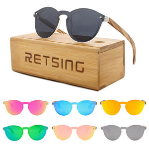 Occhiali <span class=keywords><strong>da</strong></span> Sole Artigianali Monoblocco con Aste in Legno Naturale, <span class=keywords><strong>Lenti</strong></span> Polarizzate TAC e Protezione UV/Antiriflesso - Product Image 2